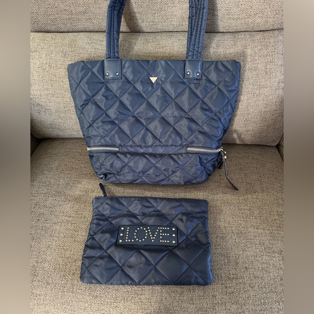 Sam Edelman Navy quilted handbag/tote with  matching wristlet